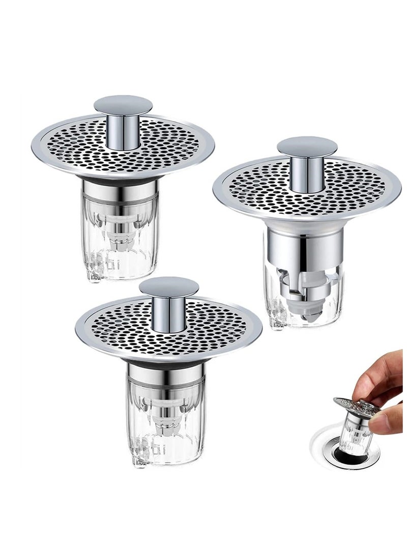 Universal Bathroom Sink Stopper, Pop Up Sink Plug, 2 in1 Universal Washbasin Water Head Leaking Stopper for 1.3~1.57in, Bathroom Sink Plug Pop-up Drain Filter (3PCS) - Image 1